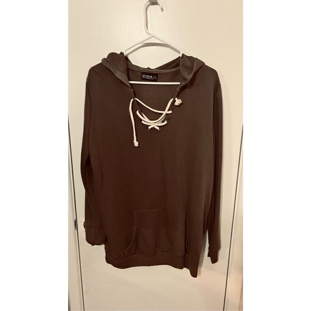 Cotton On Lace Neck Kangaroo Pouch Green Hooded Sweatshirt SZ S